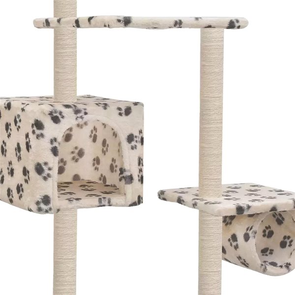Cat Scratcher Shumee Cat Scratcher with Sisal Posts Beige with Paws 70 × 58 × 260cm Features/technology