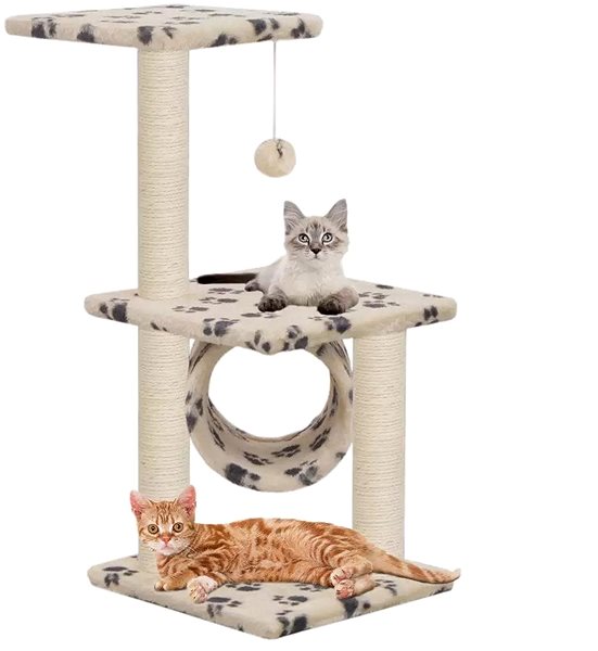 Cat Scratcher Shumee Cat Scratcher with Sisal Posts Beige with Paws 65cm Screen