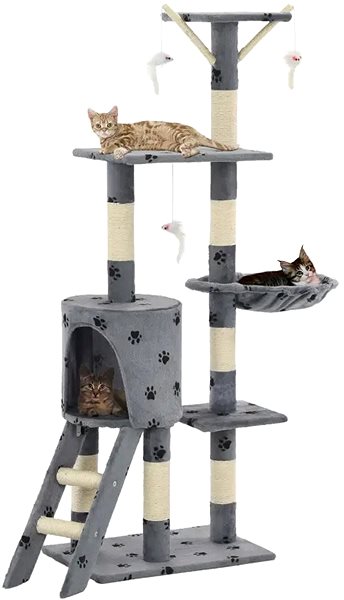 Škrabadlo pre mačky Shumee Hracie škrabadlo s kukaňou a myškami 138 × 49 × 35 cm sivé s labkami ...