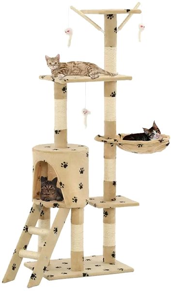 Cat Scratcher Shumee Cat Scratcher with Sisal Posts Beige with Paws 49 × 35 × 138cm ...