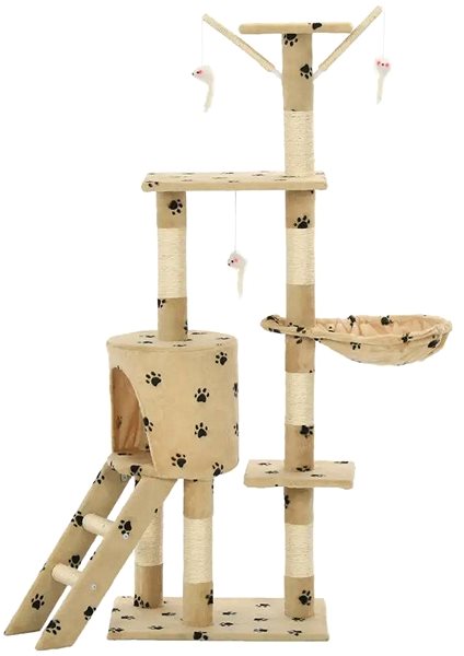 Cat Scratcher Shumee Cat Scratcher with Sisal Posts Beige with Paws 49 × 35 × 138cm ...