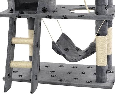 Škrabadlo pre mačky Shumee Škrabadlo s preliezkami a hamakou 140 × 70 × 35 cm sivé s labkami Vlastnosti/technológia
