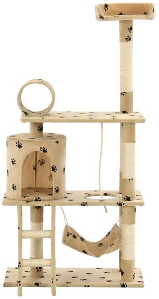 Cat Scratcher Shumee Cat Scratcher with Sisal Posts, Beige with Paws 70 × 35 × 140cm Screen