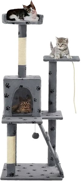 Cat Scratcher Shumee Cat Scratcher with Sisal Posts Grey with Paws 50 × 50 × 120cm Lifestyle