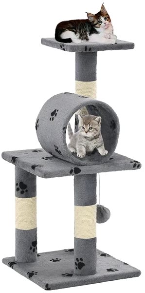 Cat Scratcher Shumee Cat Scratcher with Sisal Posts Grey with Paws 30 × 30 × 65cm Lifestyle