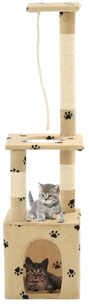 Cat Scratcher Shumee Cat Scratcher with Sisal Posts Beige with Paws 30 × 30 × 109cm Screen