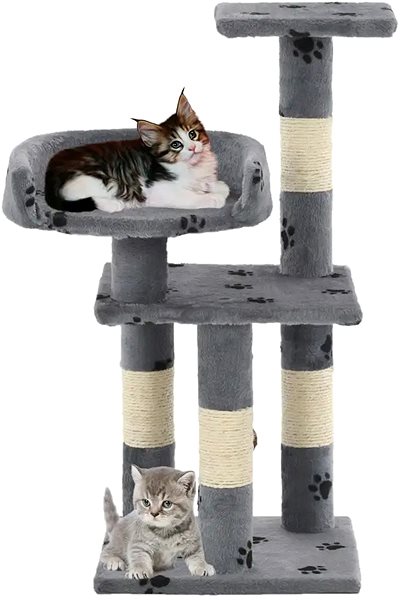 Cat Scratcher Shumee Cat Scratcher with Sisal Posts Grey with Paws with a Toy 30 × 30 × 65 cm Lifestyle
