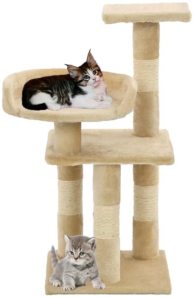 Cat Scratcher Shumee Cat Scratcher with Sisal Posts Beige with a Toy 30 × 30 × 65cm Lifestyle