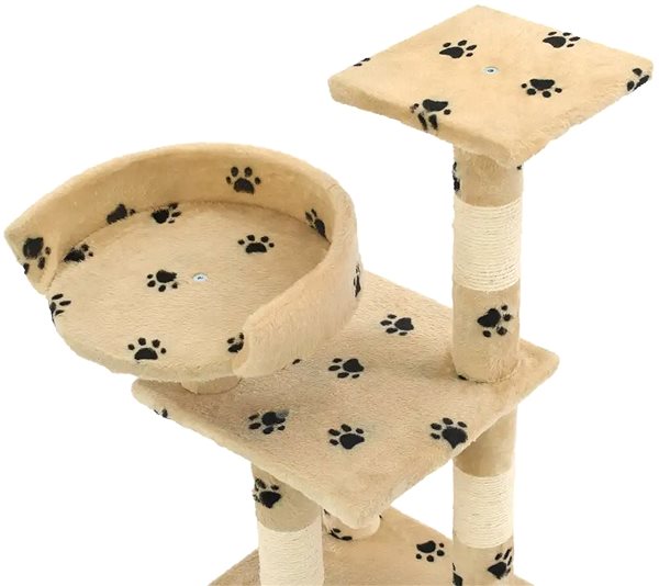 Cat Scratcher Shumee Cat Scratcher with Sisal Posts Beige with Paws with a Toy 30 × 30 × 65cm Features/technology
