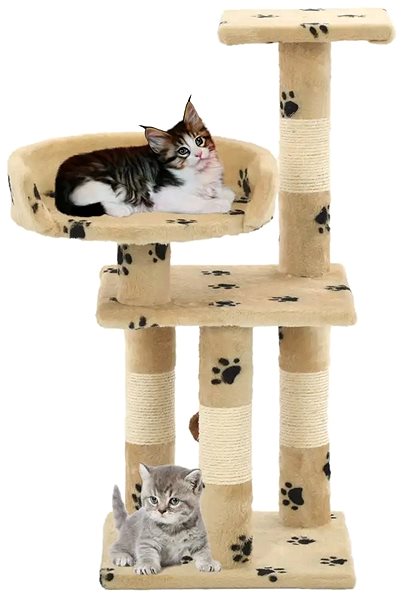 Cat Scratcher Shumee Cat Scratcher with Sisal Posts Beige with Paws with a Toy 30 × 30 × 65cm Lifestyle