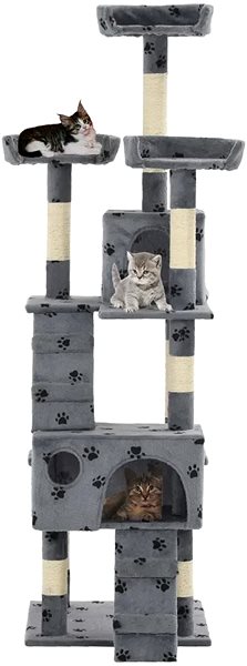 Cat Scratcher Shumee Shumee Cat Scratcher with Sisal Posts, Gray with Paws 50 × 50 × 170cm Lifestyle