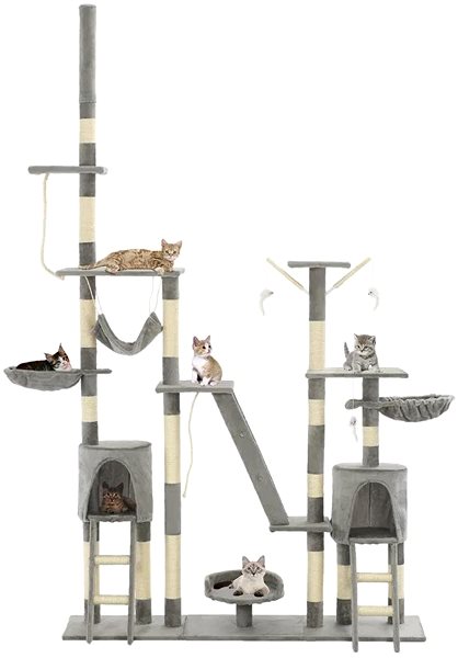Škrabadlo pre mačky Shumee Multifunkčný hrací mačací strom so sisalovými stĺpikmi 230 – 250 cm sivý Screen