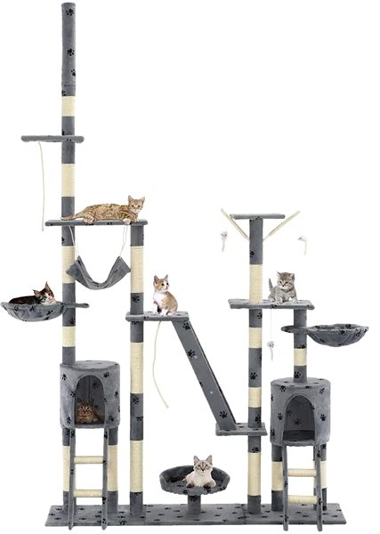 Škrabadlo pre mačky Shumee Multifunkčný hrací mačací strom so sisalovými stĺpikmi 230 – 250 cm sivý s labkami Screen