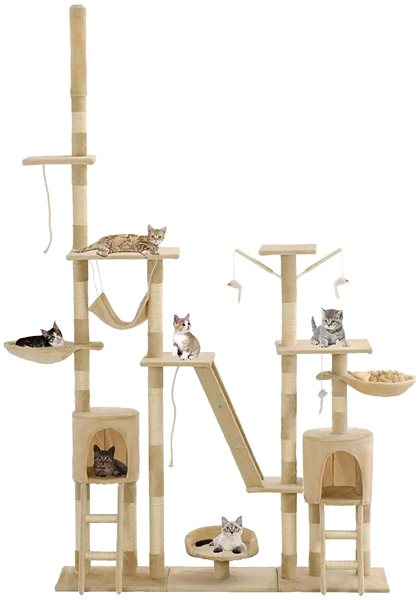 Škrabadlo pre mačky Shumee Multifunkčný hrací mačací strom so sisalovými stĺpikmi 230 – 250 cm béžový Screen