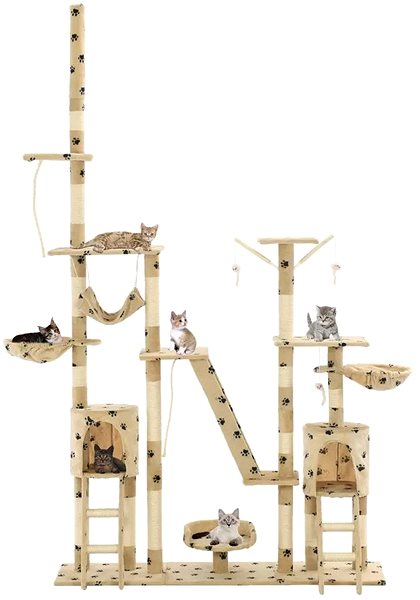 Škrabadlo pre mačky Shumee Multifunkčný hrací mačací strom so sisalovými stĺpikmi 230 – 250 cm béžový s labkami Screen
