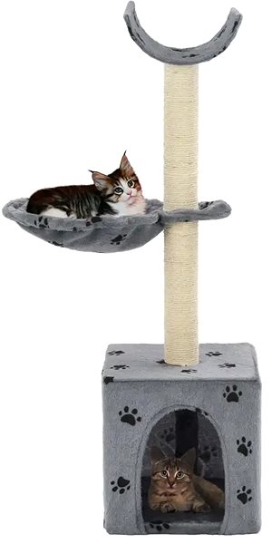 Cat Scratcher Shumee Cat Scratcher with Sisal Posts Grey with Paws 30 × 30 × 105cm Screen