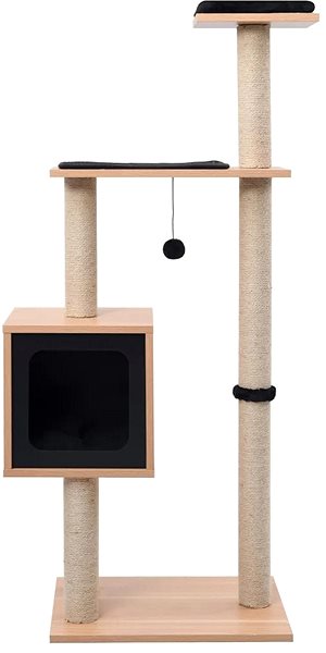 Škrabadlo pre mačky Shumee Škrabacie odpočívadlo drevené s hračkou 123 × 48 × 40 cm čierne Screen