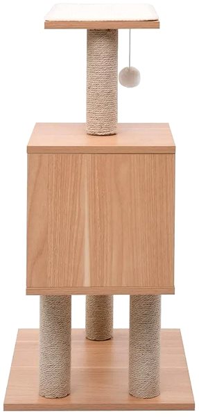 Škrabadlo pre mačky Shumee Škrabacie odpočívadlo drevené s kukaňou a hračkou 82 × 48 × 30 cm biele Bočný pohľad