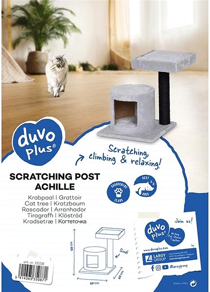 Cat Scratcher DUVO+ Achille Scratching Tree 40 × 40 × 49cm Features/technology