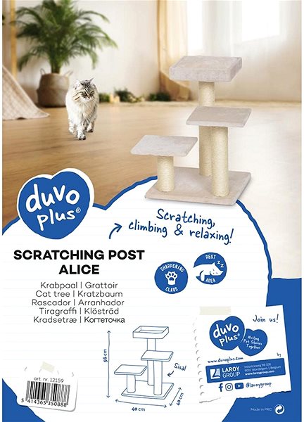 Cat Scratcher DUVO+ Alice Scratching Tree 40 × 40 × 56cm Features/technology