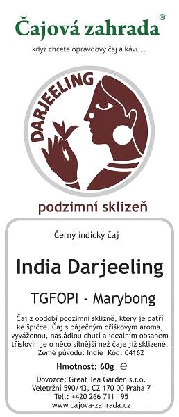 Čaj Čajová záhrada India Darjeeling FTGFOPI Marybong - čierny čaj, 60g .