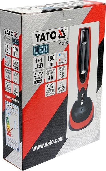 LED világítás YATO Akkus szerelőlámpa 1+1 LED, 3,7 V Li-ion, mágnes + kampó, 180 lm ...