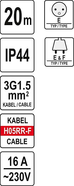 Prodlužovací kabel YATO Prodlužovák bubnový 4zásuvky IP44 16A  20 m ...