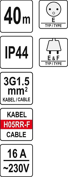 Predlžovací kábel YATO Predlžovací kábel bubnový, 4 zásuvky, IP44, 16 A, 40 m ...