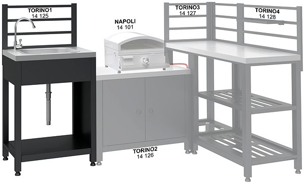 Kerti asztal CATTARA TORINO 1 asztali modul mosdóval kültéri konyhához 60 x 47 x 123 cm ...