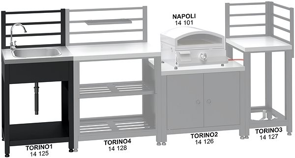 Kerti asztal CATTARA TORINO 1 asztali modul mosdóval kültéri konyhához 60 x 47 x 123 cm ...