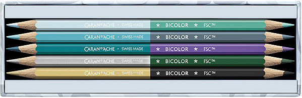 Coloured Pencils CARAN D'ACHE watercolour double-sided, with brush, 9 pcs / 18 colours ...