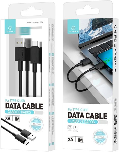 Dátový kábel Techancy Kábel USB-C Rapid Charge 3A 1M Čierny ...
