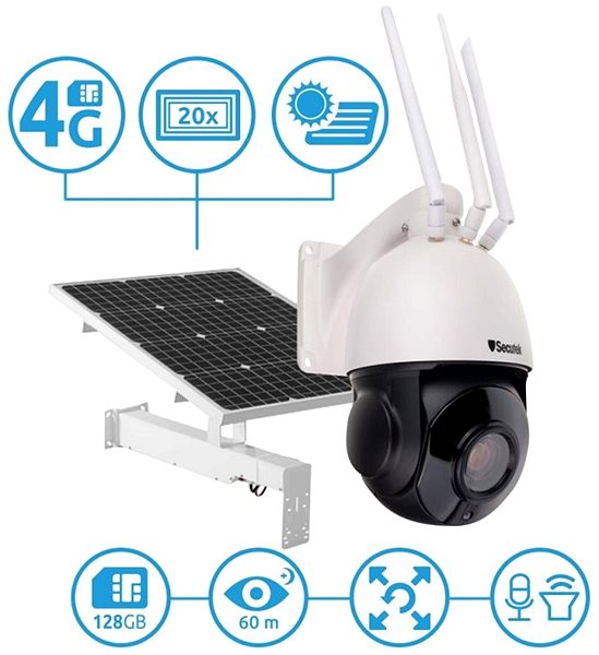 IP Camera Secutek 4G PTZ IP camera SBS-NC67G-20X with solar charging - 1080p, 60m IR, 20x zoom ...