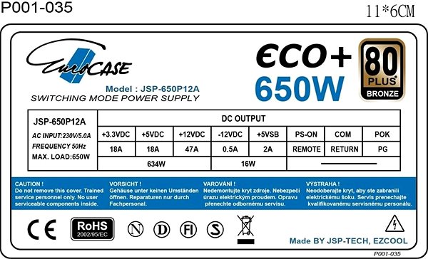 PC Power Supply Eurocase power supply Eco+ 650W 80+BRONZE ...