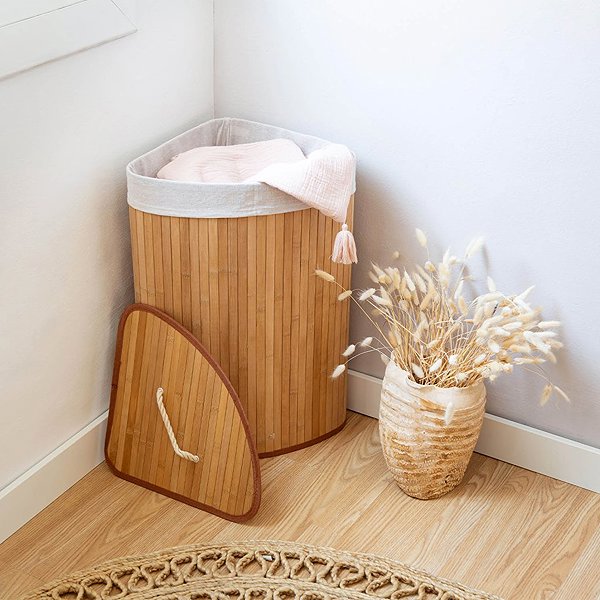 Ruháskosár Compactor Bamboo összecsukható sarok szennyestartó kosár, fehér ...