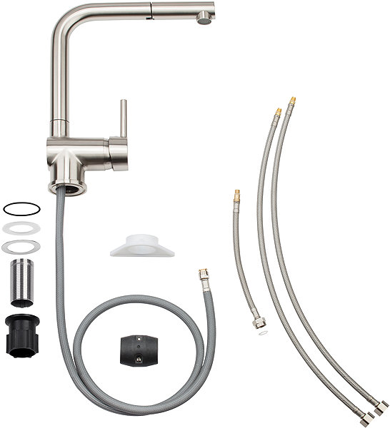 Tap CORNAT Livenne basin mixer, upright with shower, stainless steel ...