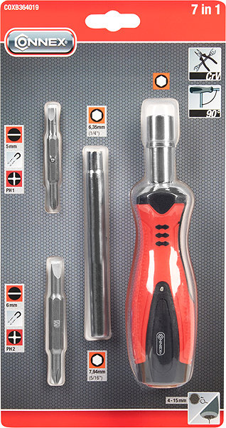 CONNEX Multifunctional screwdriver, 2K, 7-in-1 set.