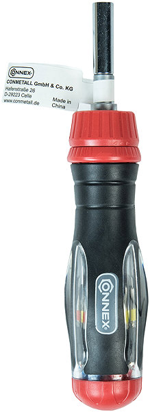 CONNEX telescopic ratchet screwdriver with 12 bits, magnetic.