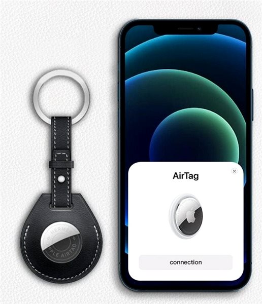 AirTag Key Ring COTEetCI H-series Leather Key Case for Apple AirTag, Black Screen