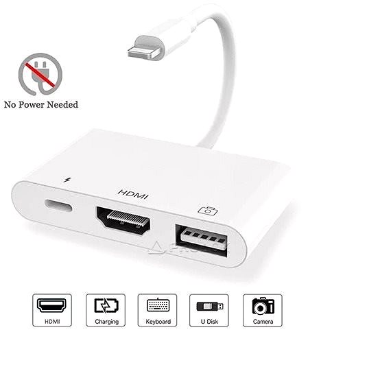 Adapter COTEetCI 3in1 Lightning auf HDMI - USB-A und Lightning Adapter Anschlussmöglichkeiten (Ports)