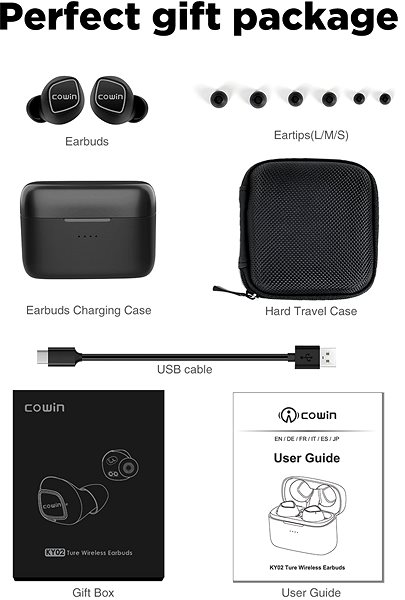 Wireless Headphones COWIN KY02, Black Package content