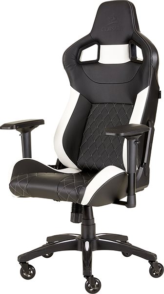 Gamer szék Corsair T1 2018, fekete-fehér Oldalnézet