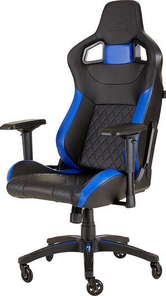 Gamer szék Corsair T1 2018, fekete-kék Oldalnézet