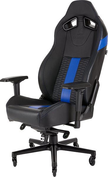 Gamer szék Corsair T2 2018, fekete-kék Oldalnézet