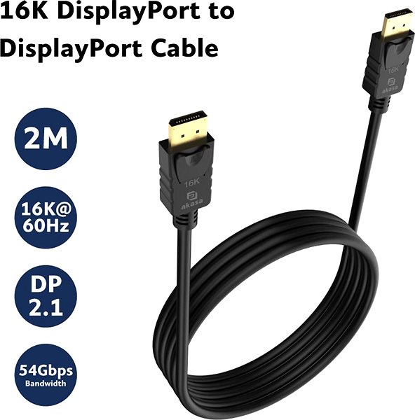 Video Cable AKASA AK-CBDP27-20BK - 16K DP to DP cable 2m ...