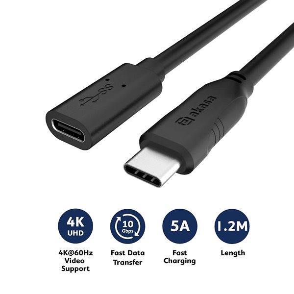 Verlängerungskabel AKASA AK-CBUB70-12BK - USB 10 Gbps Typ-C Verlängerungskabel 1,2 m ...