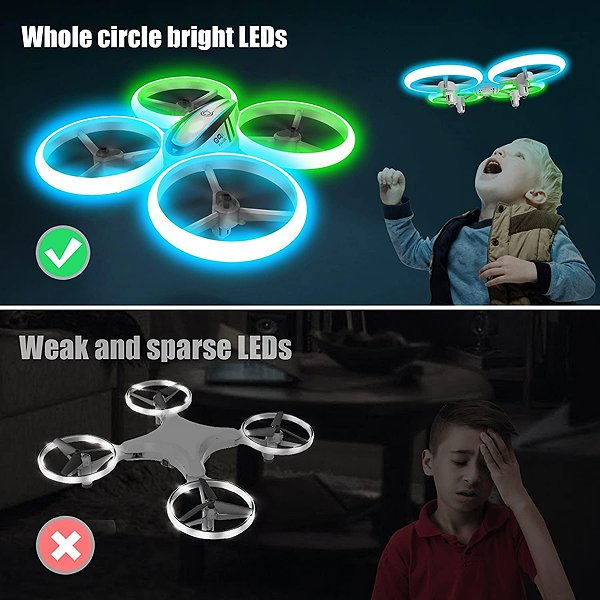 AVIALOGIC RC drone with blue and green lights and headless mode.
