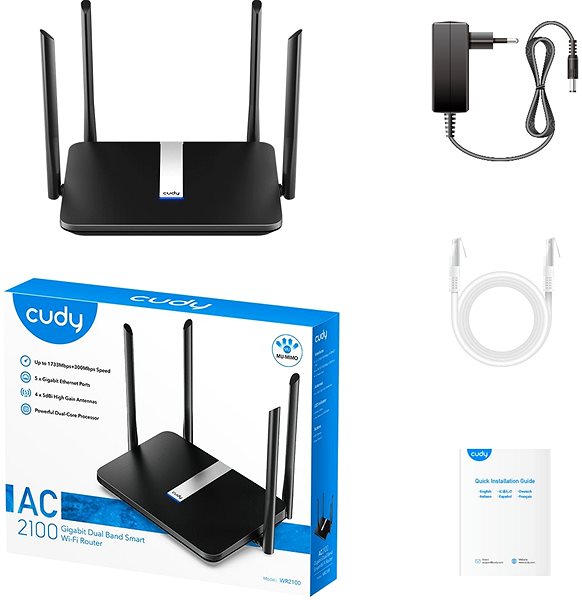 WiFi Router CUDY AC2100 Dual Band Wi-Fi Gigabit Router Package content