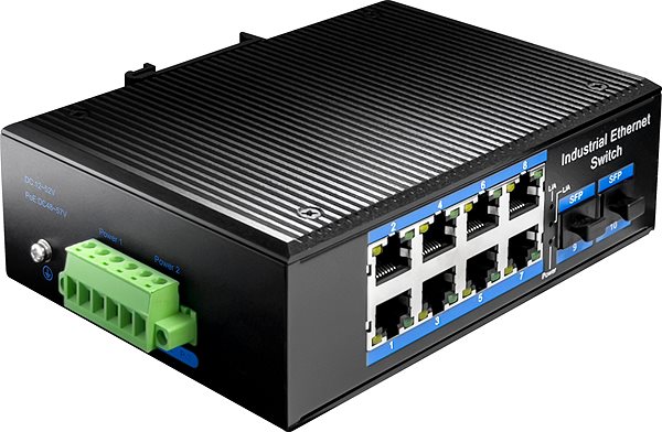 Switch CUDY 8-Port Gigabit Industrial PoE Switch with 2 Gigabit SFP Port Lateral view
