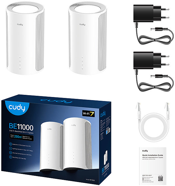 WiFi System CUDY BE11000 Tri-Band Wi-Fi 7 Mesh 2.5G Solution (2-pack) ...